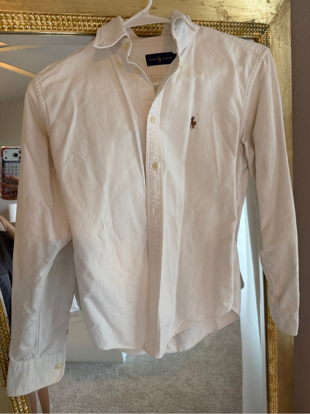 Ralph Lauren White Button-Down Oxford Shirt with Polo Pony